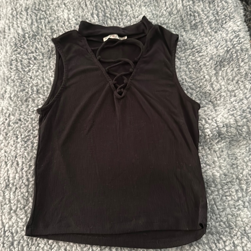 Black Crop Top with Criss-Cross Design
